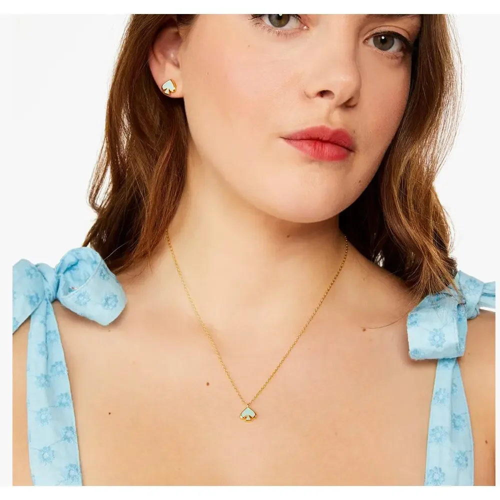 Kate Spade Everyday Spade Enamel Necklace in Crystal Blue and Gold Tone